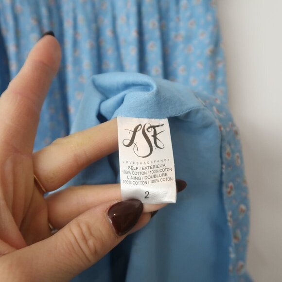 LoveShackFancy Floral Peasant Midi Dress Blue Short Sleeve Size 2 - Picture 6 of 8